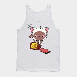 Funny White Cat Spills a jar of BBQ Sauce Tank Top